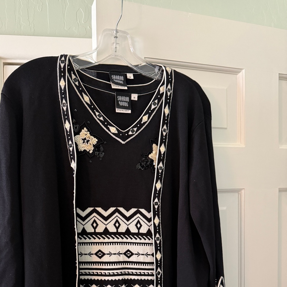 Vintage Sharon Young Black and White Embroidered Set